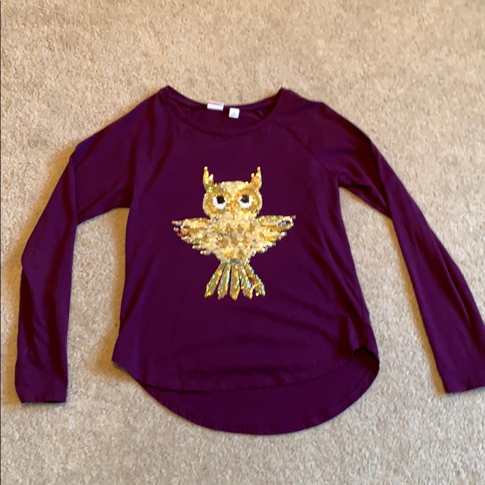Girl’s Long Sleeve Shirt with Sequin Owl.